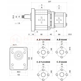 Pavarų siurblys, 2 sekcijų kairysis, 33 12 cm3 hidrolideris