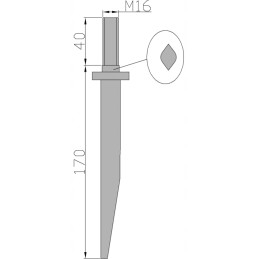 100x tiesūs akėčių virbaliai 16x170, M16 sriegis