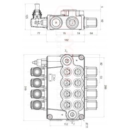 Hidraulinis skirstytuvas, 4 sekcijų, 120l