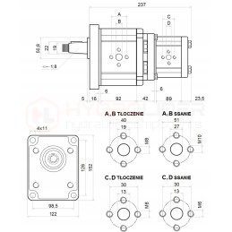 Pavarų siurblys, 2 sekcijų kairysis, 33 33 cm3 hidrolideris