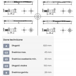 Krautuvas tiesus kvadratinis profilis 45x820 mm