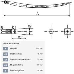 Krautuvas tiesus kvadratinis profilis 45x820 mm