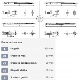 Krautuvas, tiesus apvalus profilis 50x820 mm
