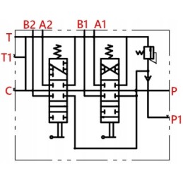 Monoblokinis hidraulinis skirstytuvas, 2 sekcijų, 40l, stūmokliui