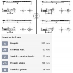 Krautuvas, tiesus apvalus profilis 50x980 mm