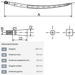 Krautuvas, tiesus apvalus profilis 50x980 mm