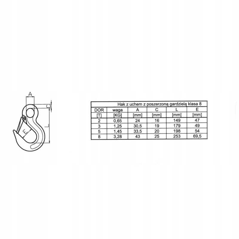 Akių kabliukas su paplatinta gerkle, nuo 8 iki 5t klasės