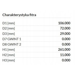 Filtro įdėklas fi72 h 261mm d106