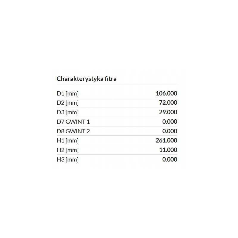 Filtro įdėklas fi72 h 261mm d106