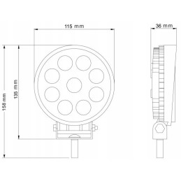 Apvali darbinė lempa su 9 diodais 9x3w