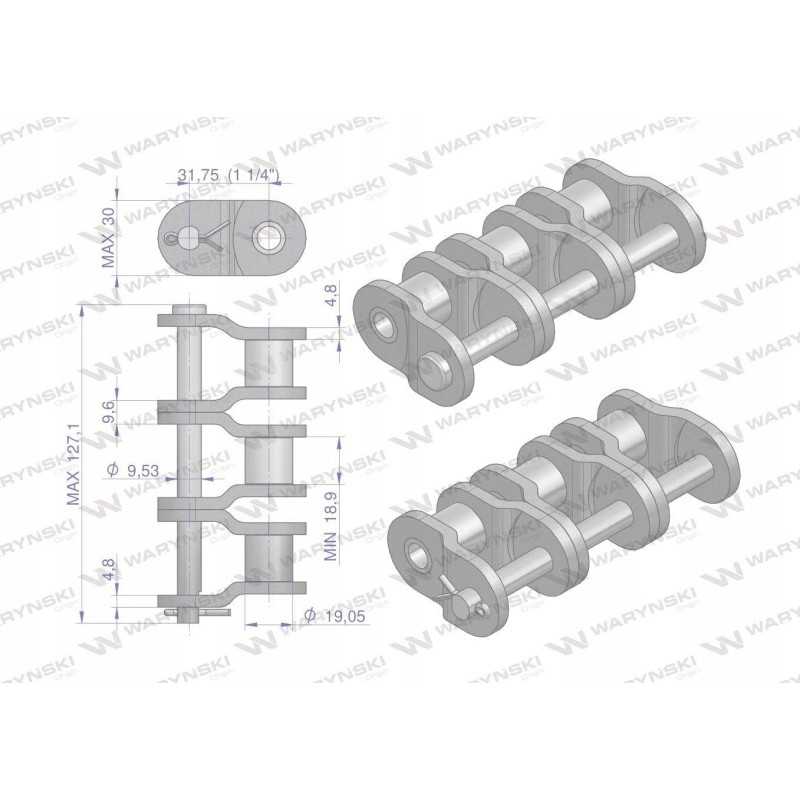 Pramoninės grandinės grandis p20ah 3 ansi a 100