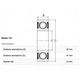 Veleno rutulinis guolis paspirtukui 6204 c3 fag 20x47x14mm