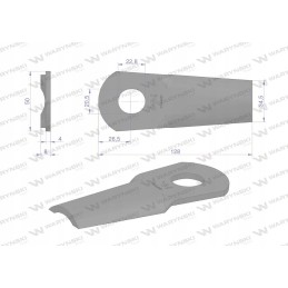 Išlenktas vejapjovės peilis 128x50x4mm skylė 20 5x22
