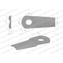 Išlenktas vejapjovės peilis 128x50x4mm skylė 20 5x22