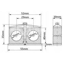 Dvigubas spaustukas 16 mm hidraulinėms linijoms montuoti