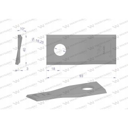 Dešinysis vejapjovės peilis 93x40x3mm skylė 16 2 padavimas