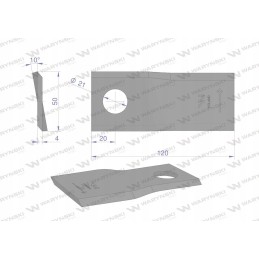 Kairysis vejapjovės peilis 120x50x4mm skylė 21 panaudojimas