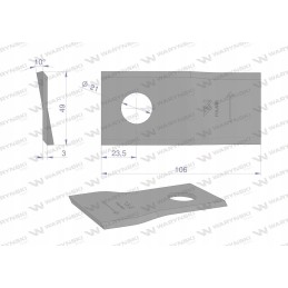 Kairysis vejapjovės peilis 106x48x3mm skylė 21 panaudojimas