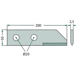Pašarų kombaino pjovimo peilis 200x50x2 5mm hf 40150