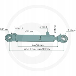 Hidraulinis cilindras 340 500 mm stūmoklis 22 mm