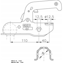 Priekabos rutulinis kablys 1500 kg oe 50 51 mm žieminis