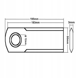Fiksuotas lygus pašarų kombaino peilis 195x50x3 fi 12mm Claas