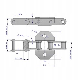 Nuožulni tiekimo grandinė 5 m su letenėle kas 4 grandis
