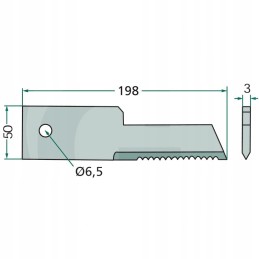 Pašarų kombaino fiksuotas peilis 198x50 mm mf nh jd 89516450