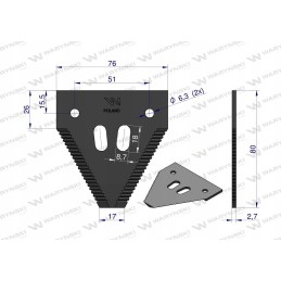 Derliaus nuėmimo peilio ašmenys viršuje dantyti, 25 vnt