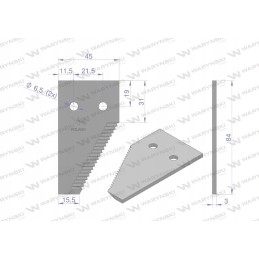 Galinis derliaus nuėmimo peilis 84x45x3mm skylė 6 5 19 dantų su