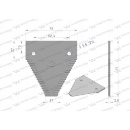 Derliaus nuėmimo peilis 82x76x2 8mm skylė 5 5 storio dantukai