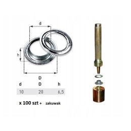 Nerūdijančio plieno ąselės, 100 vnt, skersmuo 10 užspaudimų