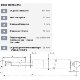 Dujinė spyruoklė l501 mm 300n stabilus ca477249