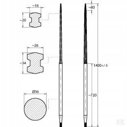 Krautuvas tiesus profilis, dvigubas t 36x1400mm