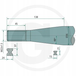 Shw krautuvas išlenktas 680mm m22x1 5 dvigubas t