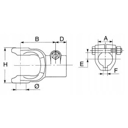 Šakė su užveržimo varžtu ir tangentiniu varžtu 35 mm
