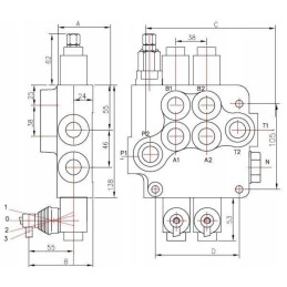 Šešių sekcijų hidraulinis skirstytuvas 6 80 l talpos