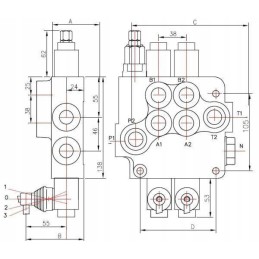 Penkių sekcijų hidraulinis skirstytuvas 5 80l mot