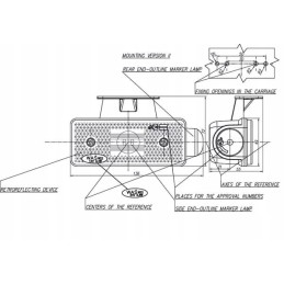 LED markerinė lempa, dešinė, stačiakampė, 24v, oranžinė