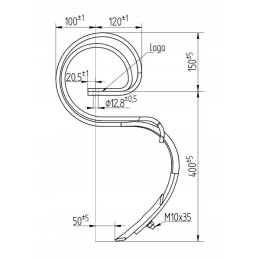 Spyruoklinis noragas su noragėliais 550mm 32x10, sustiprintas