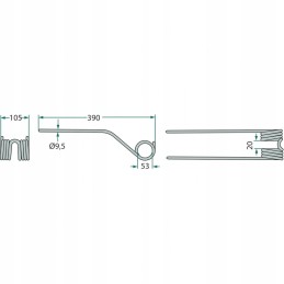 Rotacinio grėblio noragas yra 390 mm