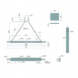 Pusinės sijos kablys stačiu kampu 1, plotis 770 mm