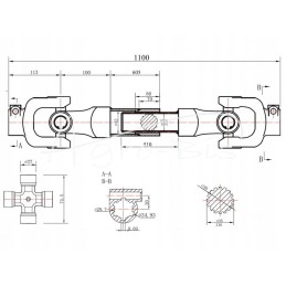 Jėgos perdavimo velenas 110cm kardaninio veleno tipo pjaustytuvas t