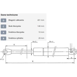 Dujinė spyruoklė l401 mm 1400n stabilus ca9339lq