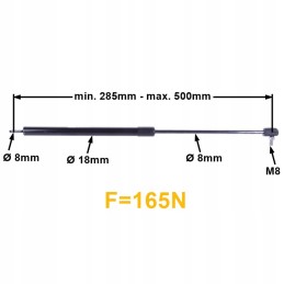 Dujinis amortizatorius 500mm 165n galinio lango korpusas