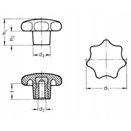 Žvaigždė rankenėlė m6x32, juoda fenolio derva