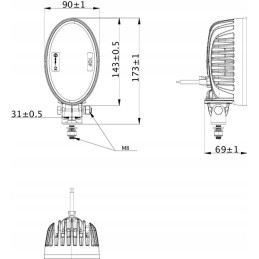 Ovali LED darbinė lempa 24w 2240lm prožektorių šviesa