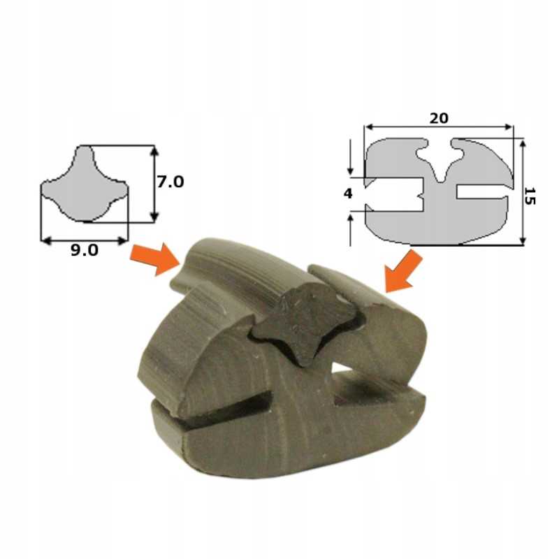 Stiklo sandariklis 20x15 su pleištu 9x7mm t 25