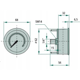 Glicerino slėgio matuoklis 0 60 galinė jungtis 1 4