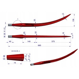 Frontalinis krautuvas, raudonas, lenktas, užsidarantis l 680 m